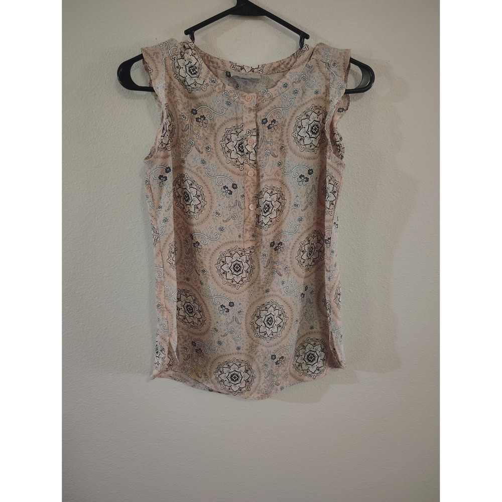 Loft Outlet Petite Sleeveless Medallion Paisley Blouse Peach Pink XSP Ruffle Top